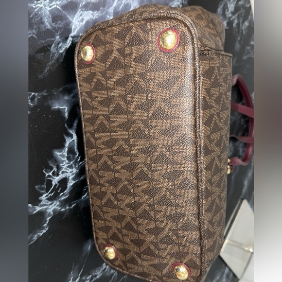 MICHAEL KORS Jet Set Travel Medium Canvas Leather Tote Brown/Red AUTHENTIC - Picture 6 of 10